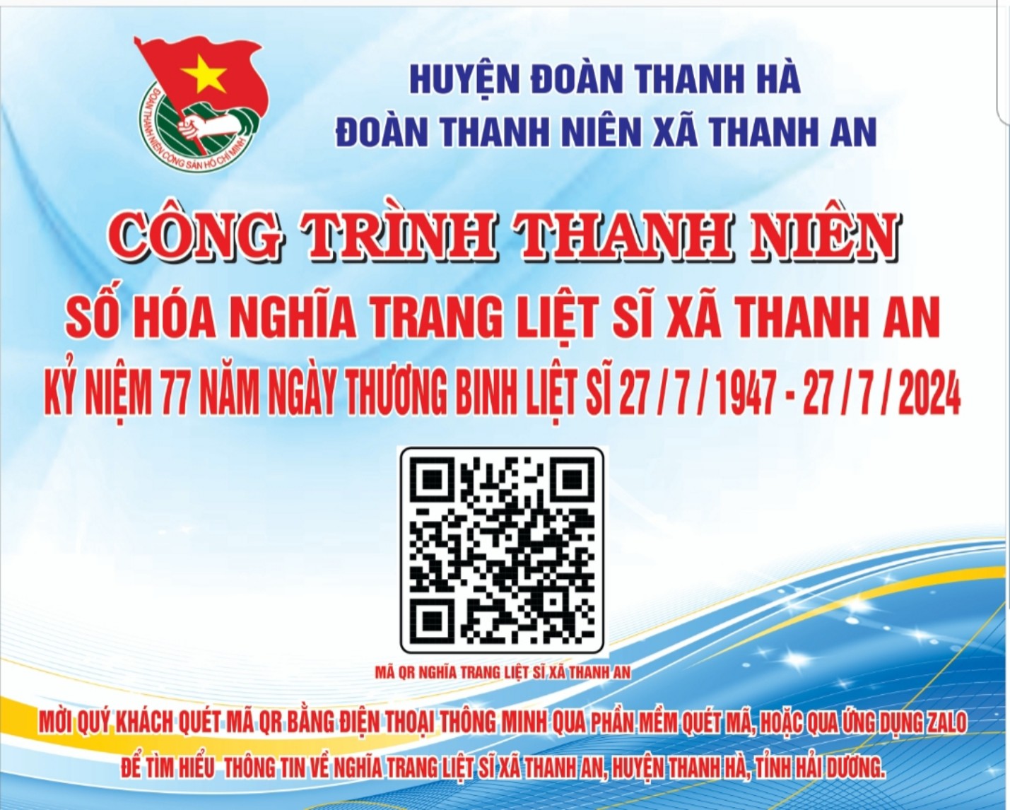 Đoàn thanh niên xã Thanh An thực hiện công trình Số hóa nghĩa trang liệt sỹ nhân kỉ niệm 77 năm ngày thương binh liệt sỹ